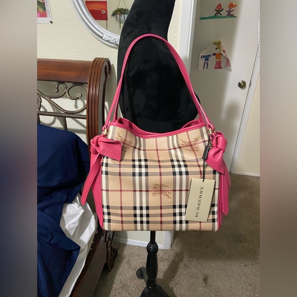 NWT Authentic Burberry Haymarket Small Canter Panel Tote w/Bows - Picture 6 of 16